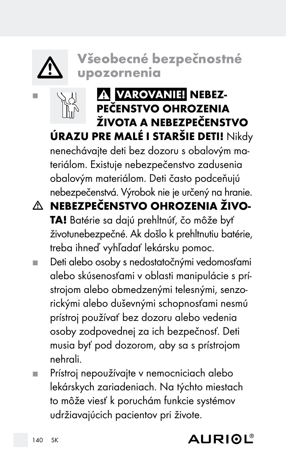 Všeobecné bezpečnostné upozornenia | Auriol Z29962E_F User Manual | Page 140 / 212