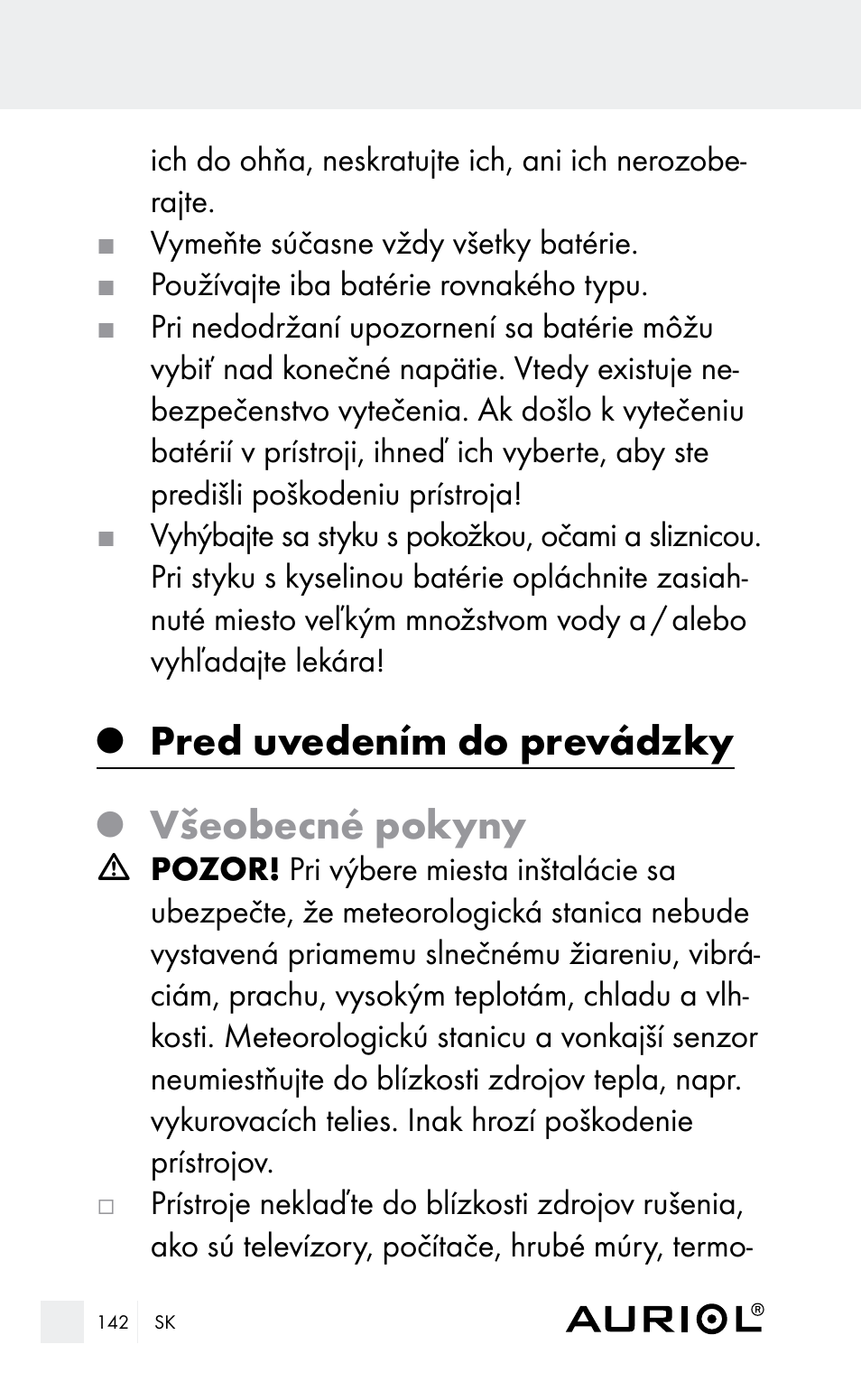 Pred uvedením do prevádzky, Všeobecné pokyny | Auriol Z29962E_F User Manual | Page 142 / 212