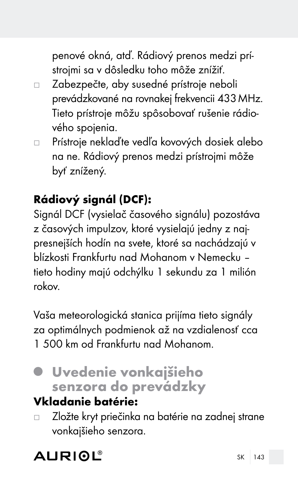 Uvedenie vonkajšieho senzora do prevádzky | Auriol Z29962E_F User Manual | Page 143 / 212