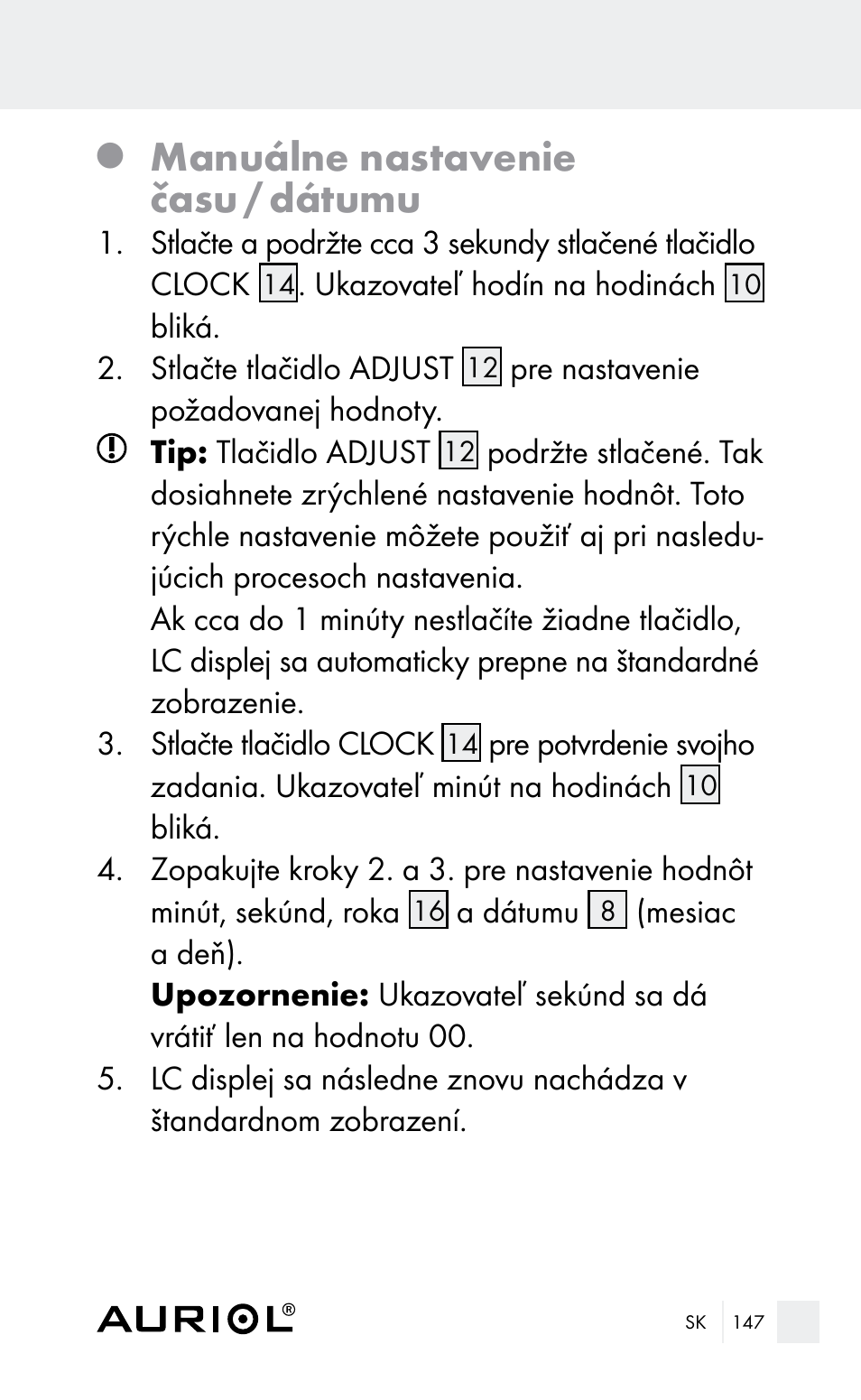 Manuálne nastavenie času / dátumu | Auriol Z29962E_F User Manual | Page 147 / 212