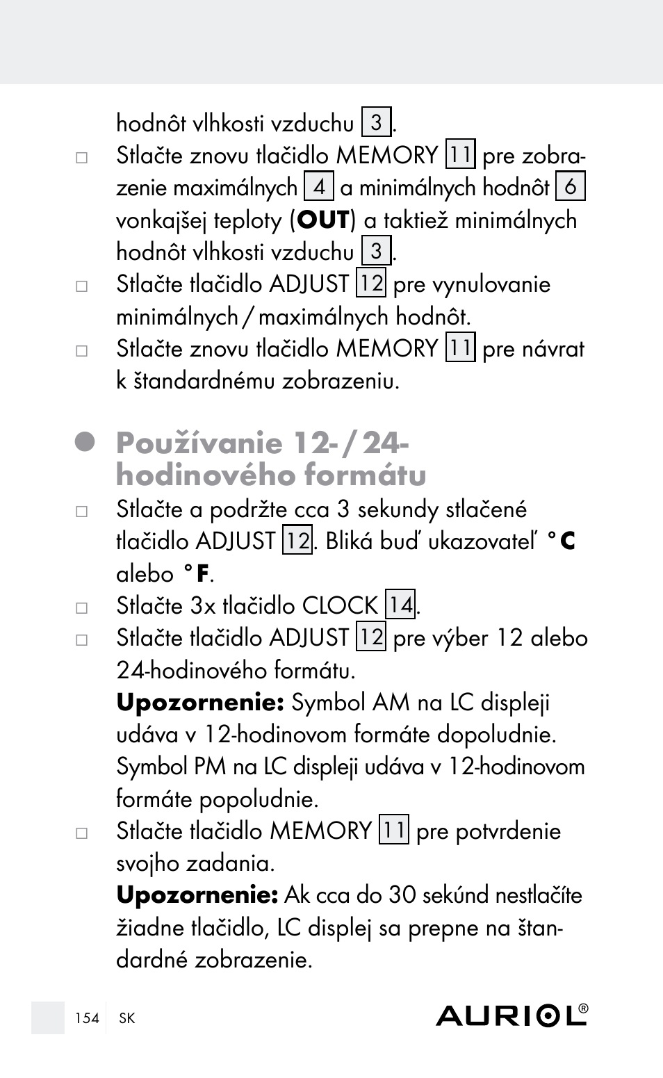 Používanie 12- / 24- hodinového formátu | Auriol Z29962E_F User Manual | Page 154 / 212