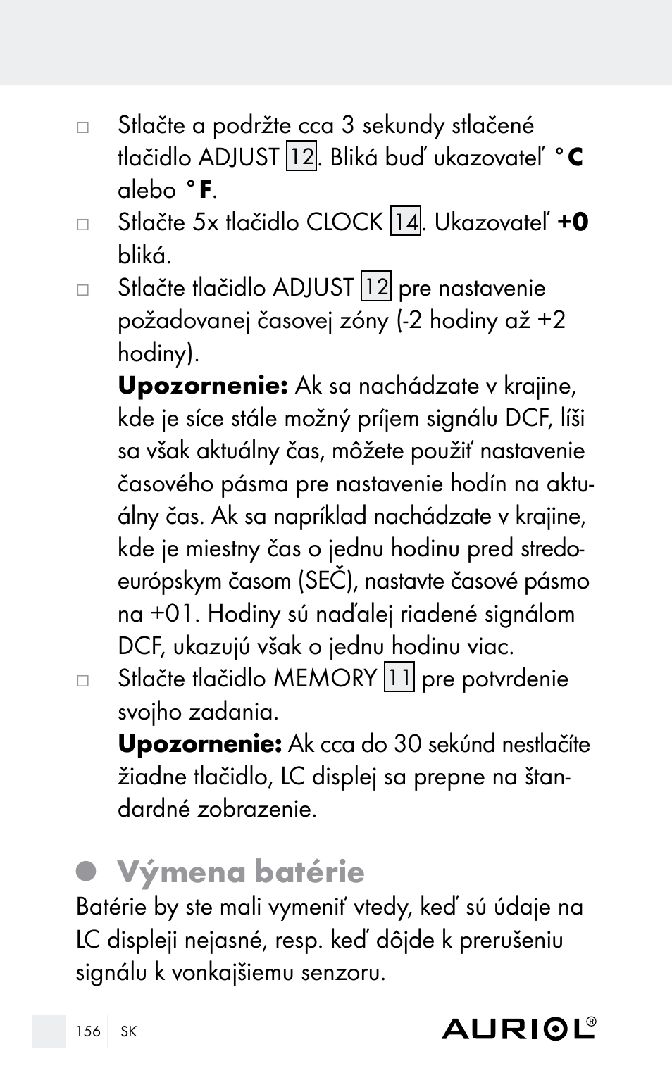 Výmena batérie | Auriol Z29962E_F User Manual | Page 156 / 212