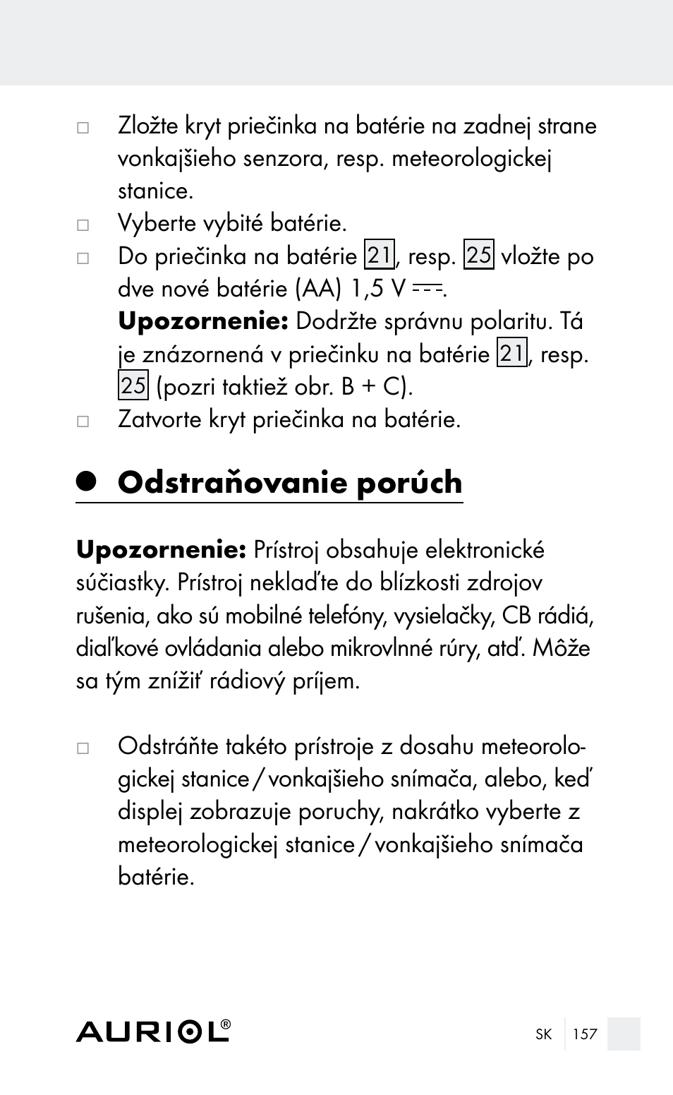 Odstraňovanie porúch | Auriol Z29962E_F User Manual | Page 157 / 212