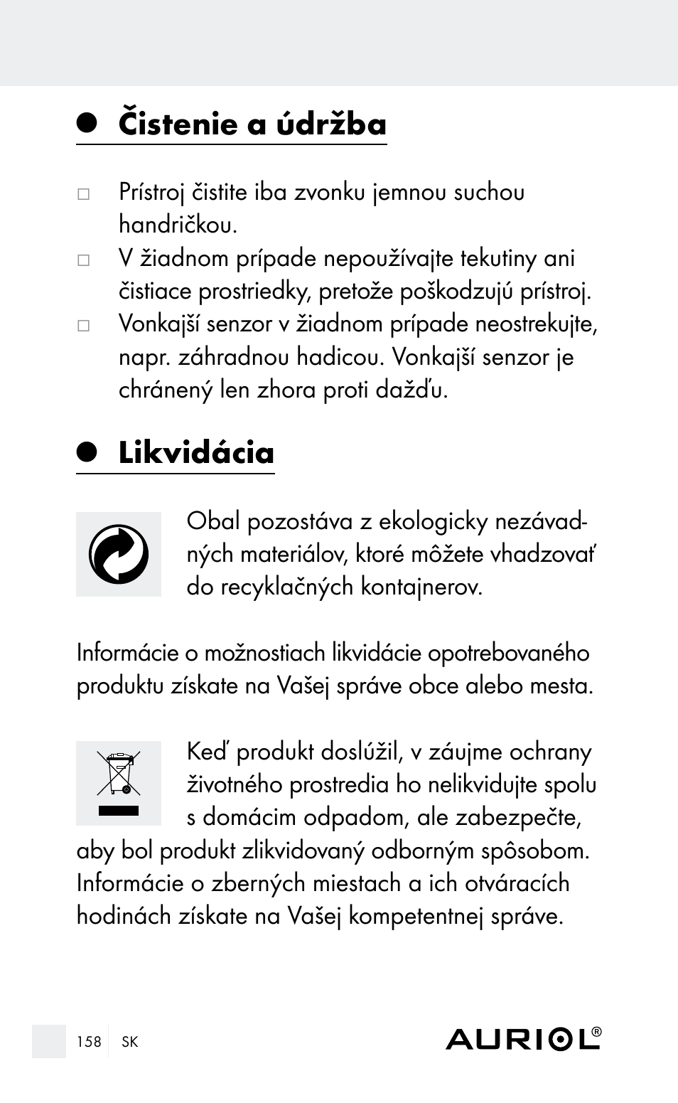 Čistenie a údržba, Likvidácia | Auriol Z29962E_F User Manual | Page 158 / 212