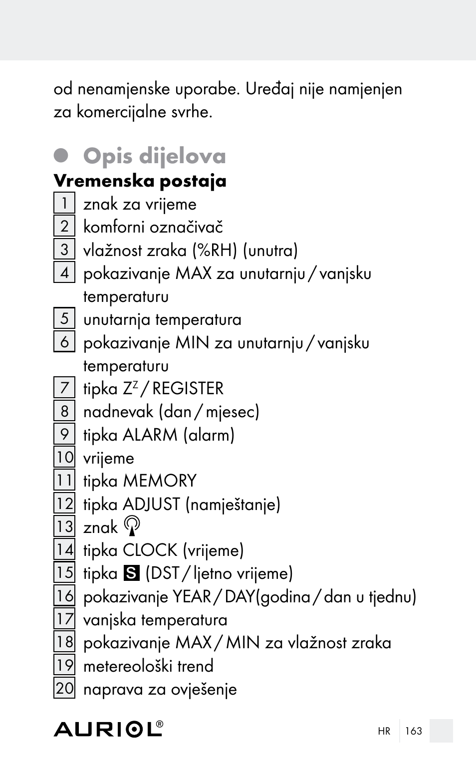 Opis dijelova | Auriol Z29962E_F User Manual | Page 163 / 212