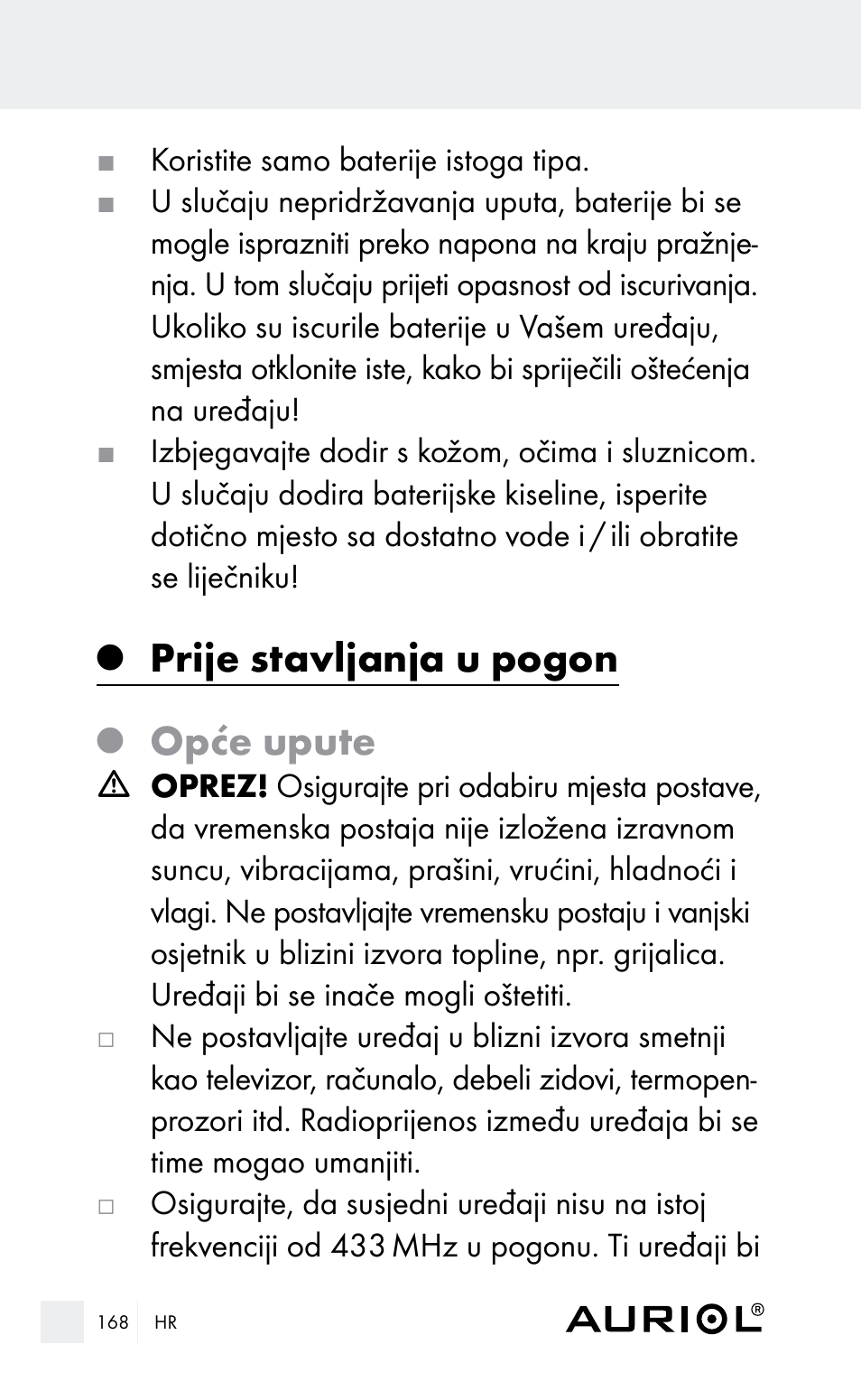 Prije stavljanja u pogon, Opće upute | Auriol Z29962E_F User Manual | Page 168 / 212