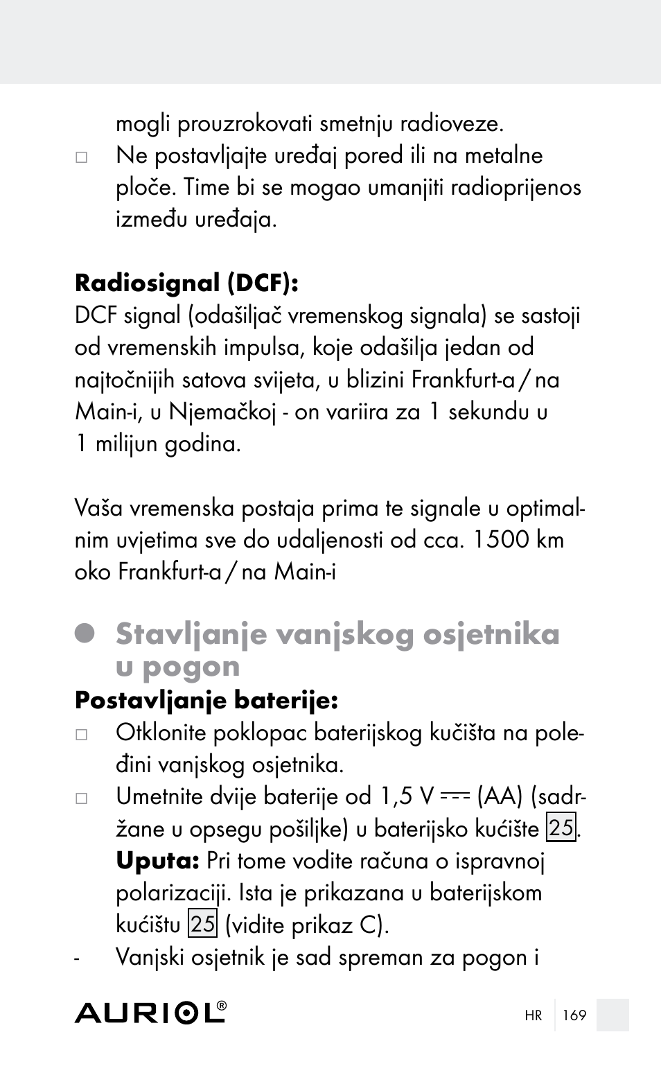 Stavljanje vanjskog osjetnika u pogon | Auriol Z29962E_F User Manual | Page 169 / 212