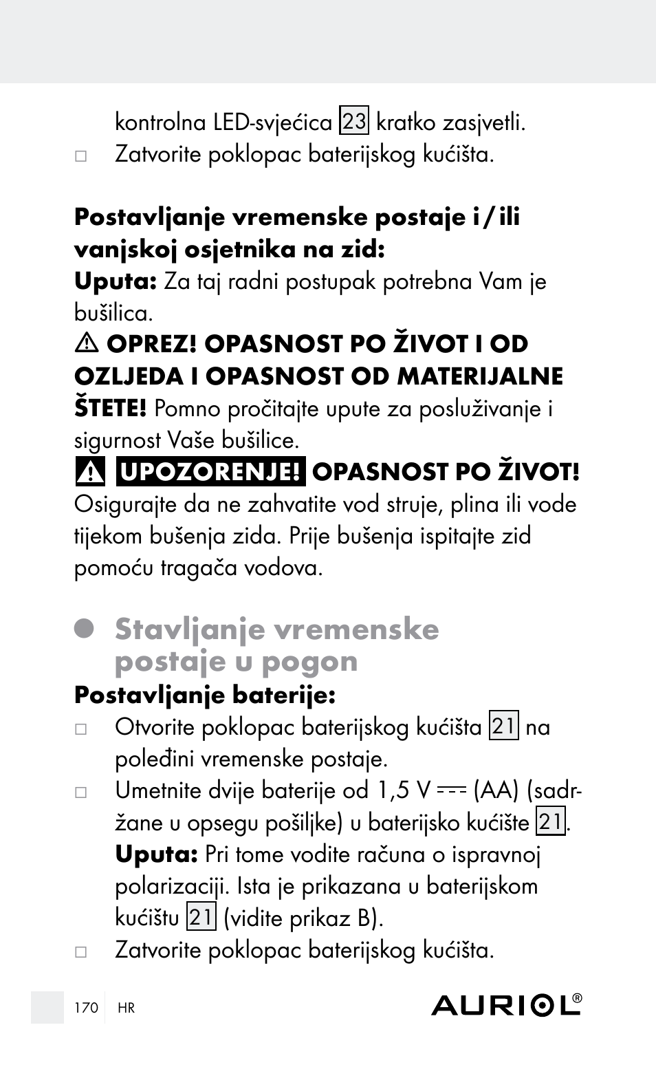 Stavljanje vremenske postaje u pogon | Auriol Z29962E_F User Manual | Page 170 / 212