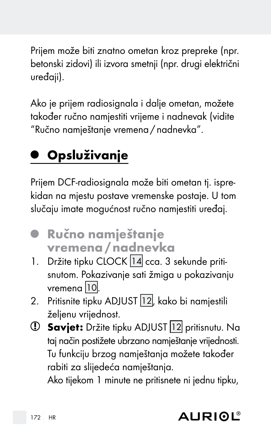 Opsluživanje, Ručno namještanje vremena / nadnevka | Auriol Z29962E_F User Manual | Page 172 / 212