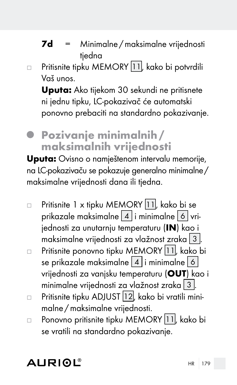 Pozivanje minimalnih / maksimalnih vrijednosti | Auriol Z29962E_F User Manual | Page 179 / 212