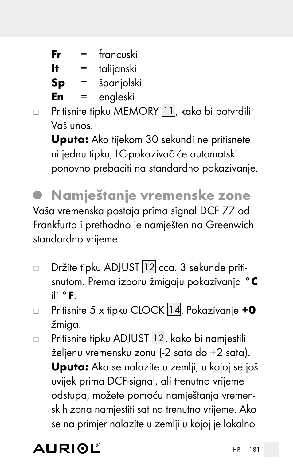 Namještanje vremenske zone | Auriol Z29962E_F User Manual | Page 181 / 212