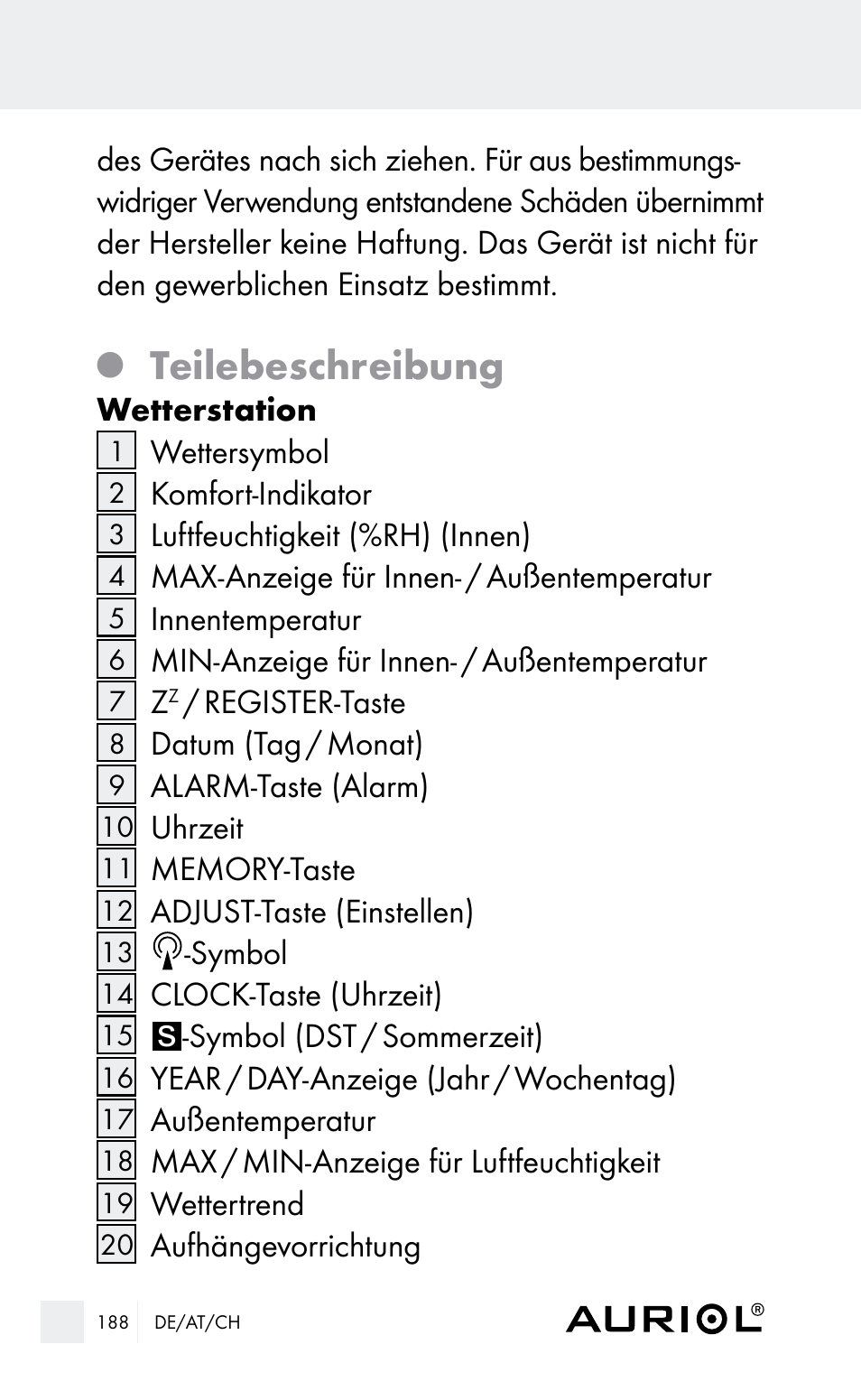 Teilebeschreibung | Auriol Z29962E_F User Manual | Page 188 / 212