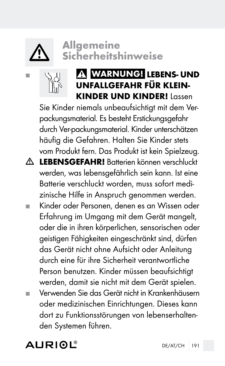 Allgemeine sicherheitshinweise | Auriol Z29962E_F User Manual | Page 191 / 212