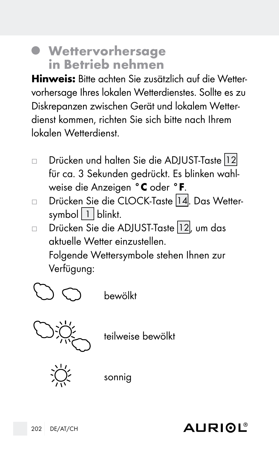 Wettervorhersage in betrieb nehmen | Auriol Z29962E_F User Manual | Page 202 / 212