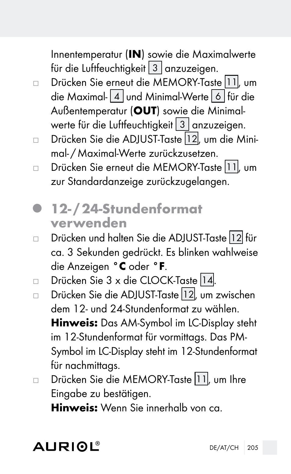 / 24-stundenformat verwenden | Auriol Z29962E_F User Manual | Page 205 / 212