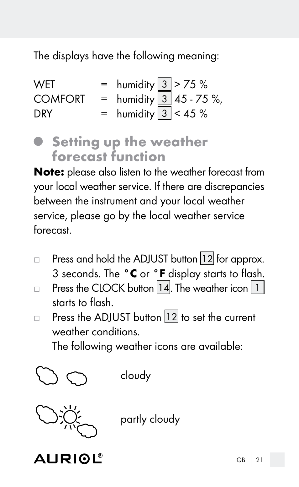 Setting up the weather forecast function | Auriol Z29962E_F User Manual | Page 21 / 212