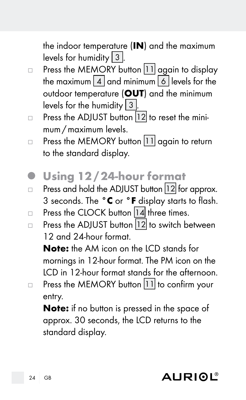 Using 12 / 24-hour format | Auriol Z29962E_F User Manual | Page 24 / 212