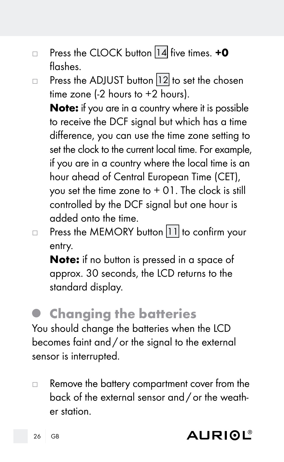 Changing the batteries | Auriol Z29962E_F User Manual | Page 26 / 212