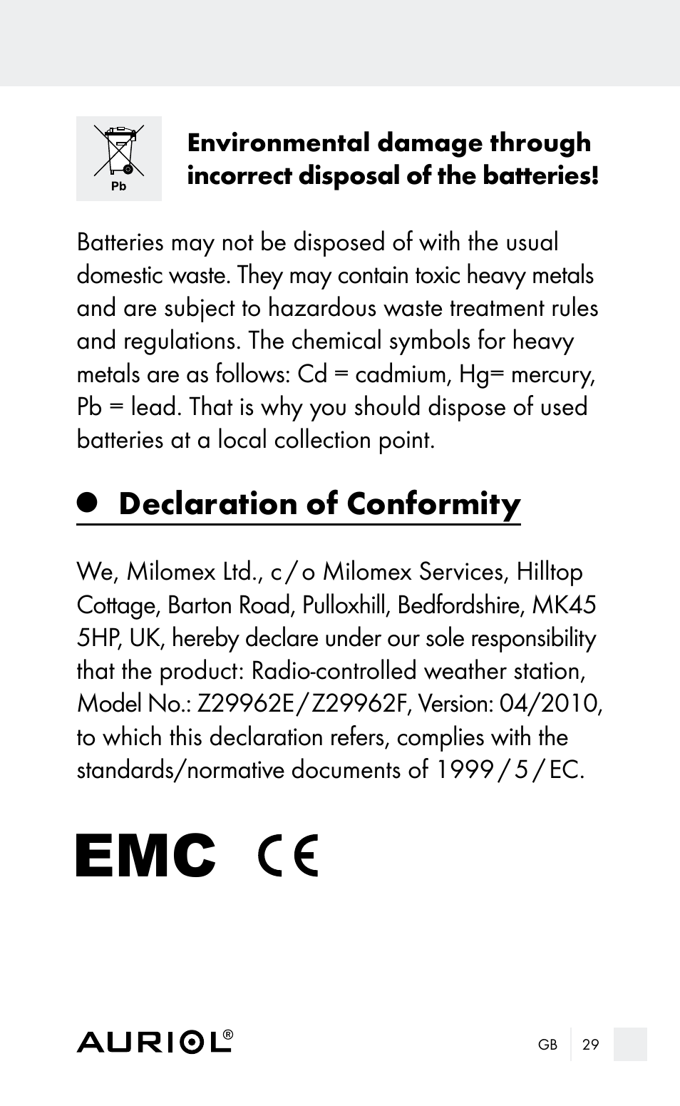 Declaration of conformity | Auriol Z29962E_F User Manual | Page 29 / 212