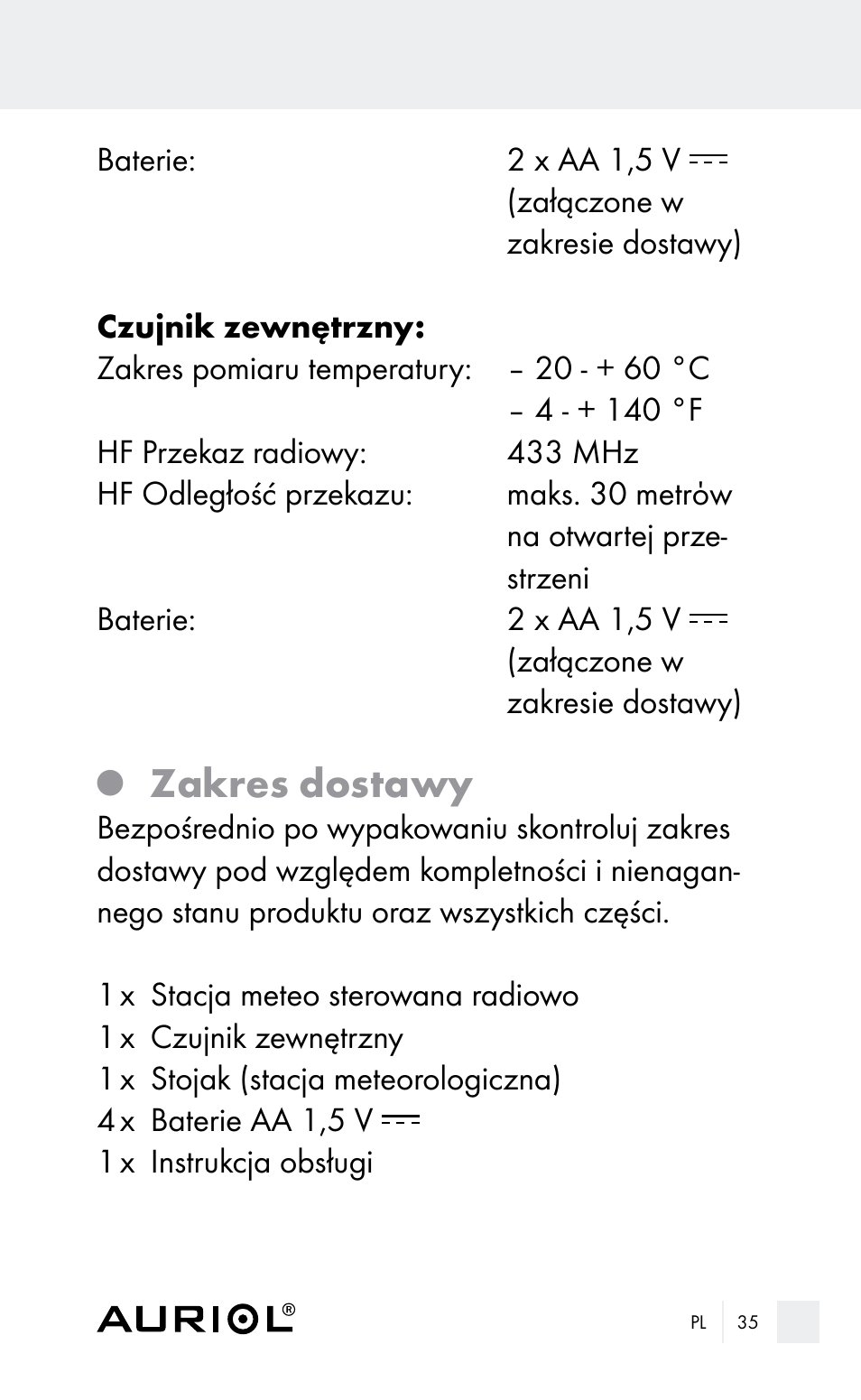 Zakres dostawy | Auriol Z29962E_F User Manual | Page 35 / 212