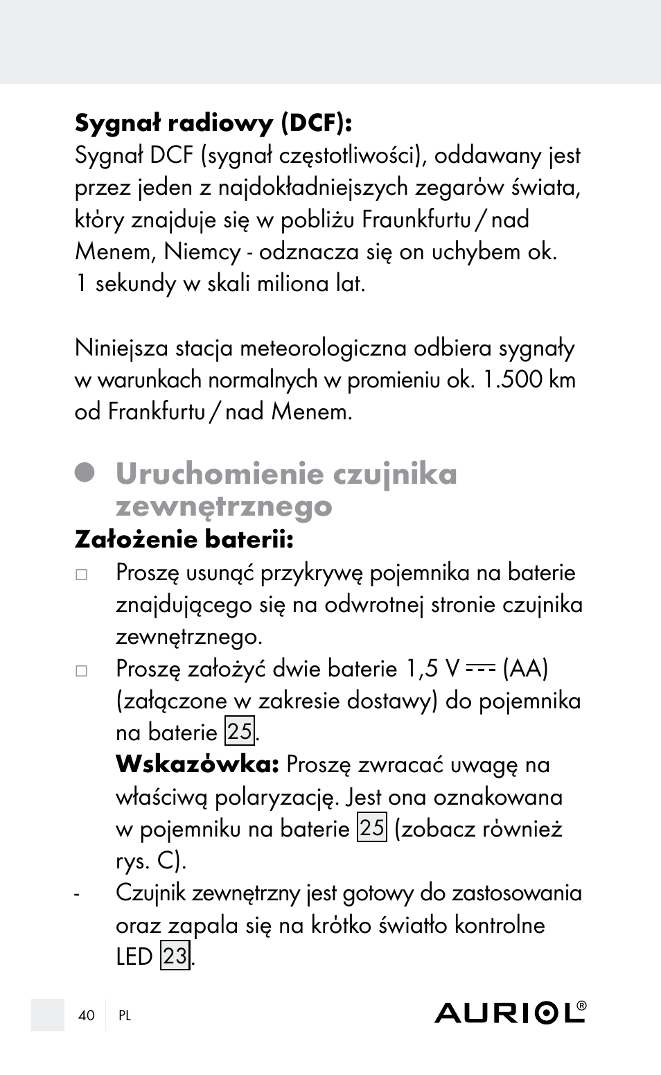 Uruchomienie czujnika zewnętrznego | Auriol Z29962E_F User Manual | Page 40 / 212