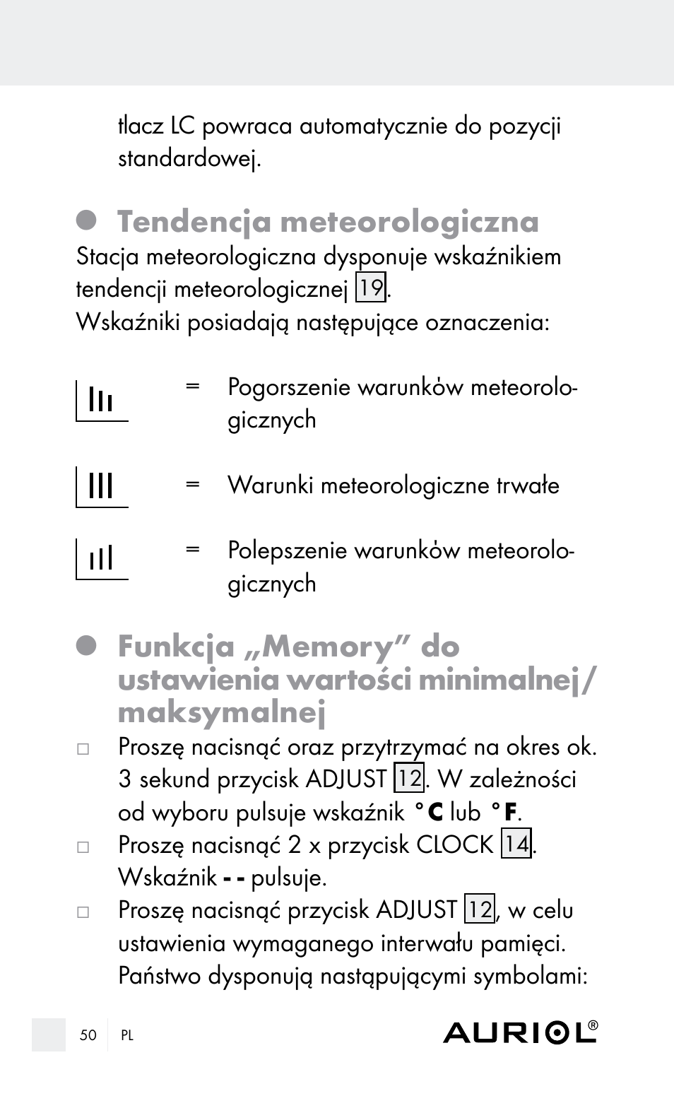 Tendencja meteorologiczna | Auriol Z29962E_F User Manual | Page 50 / 212