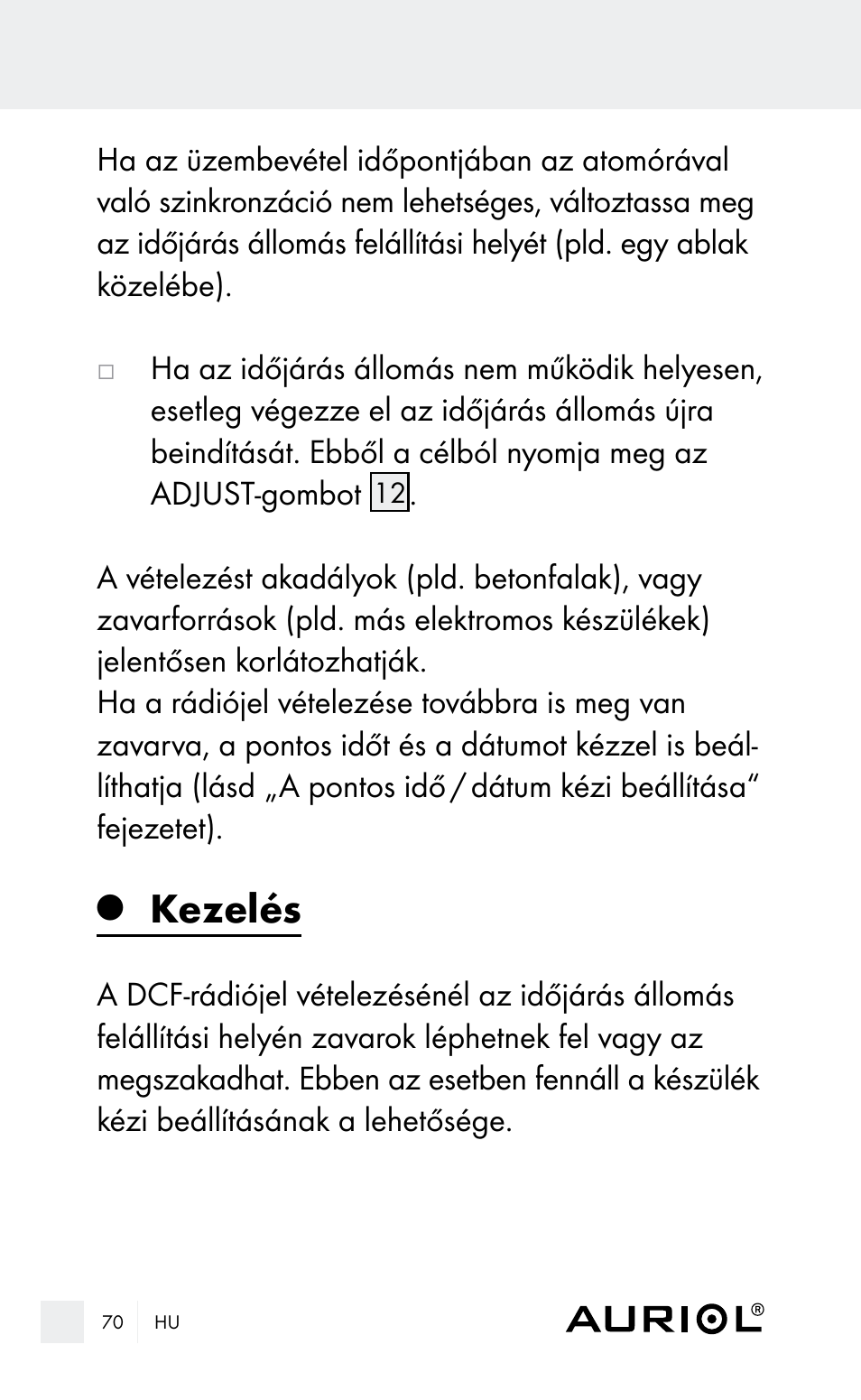 Kezelés | Auriol Z29962E_F User Manual | Page 70 / 212