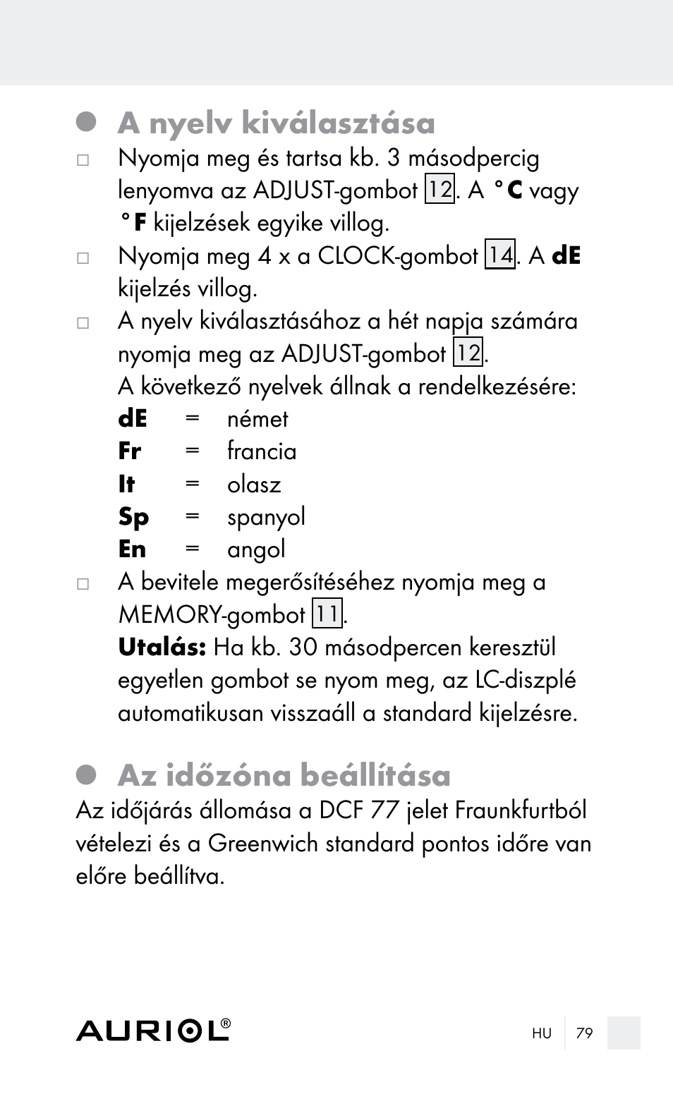 A nyelv kiválasztása, Az időzóna beállítása | Auriol Z29962E_F User Manual | Page 79 / 212