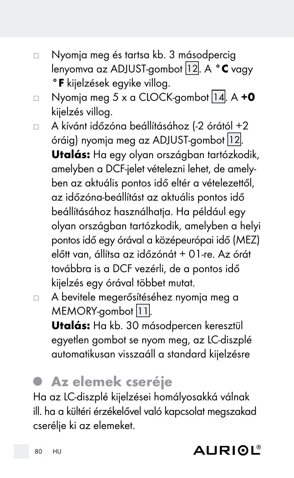 Az elemek cseréje | Auriol Z29962E_F User Manual | Page 80 / 212