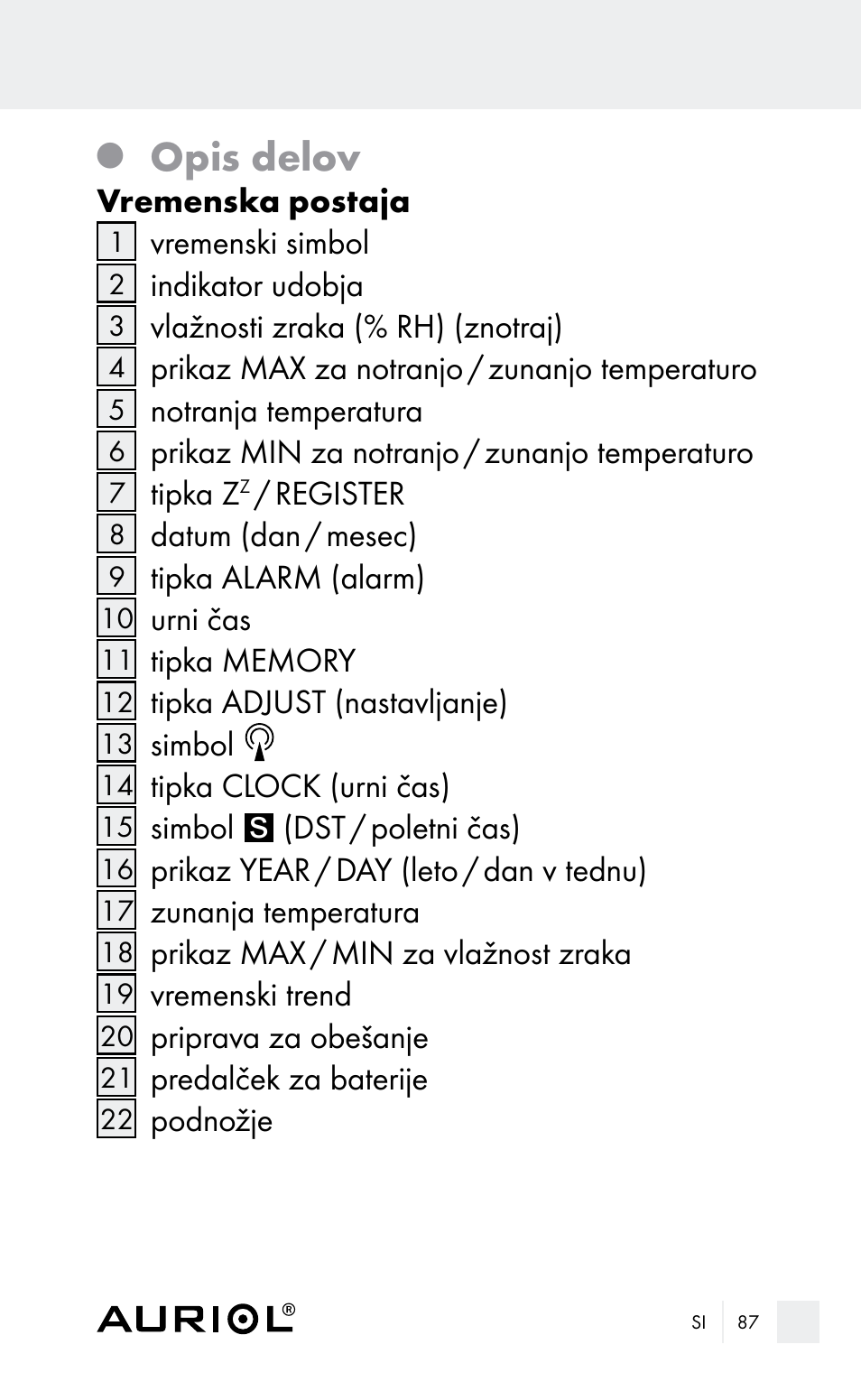 Opis delov | Auriol Z29962E_F User Manual | Page 87 / 212