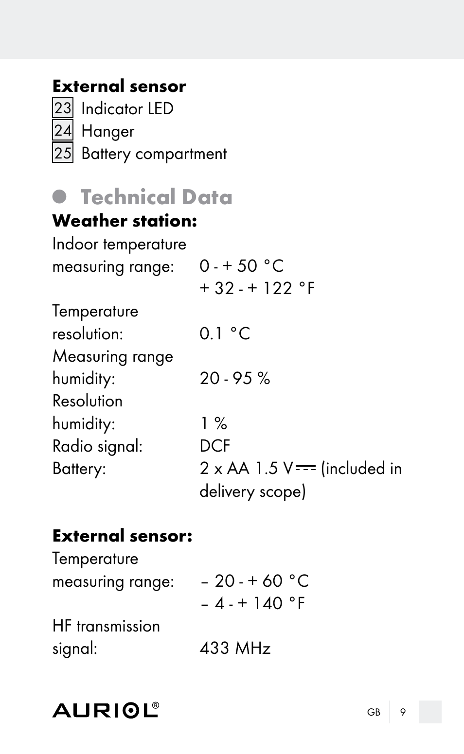 Technical data | Auriol Z29962E_F User Manual | Page 9 / 212