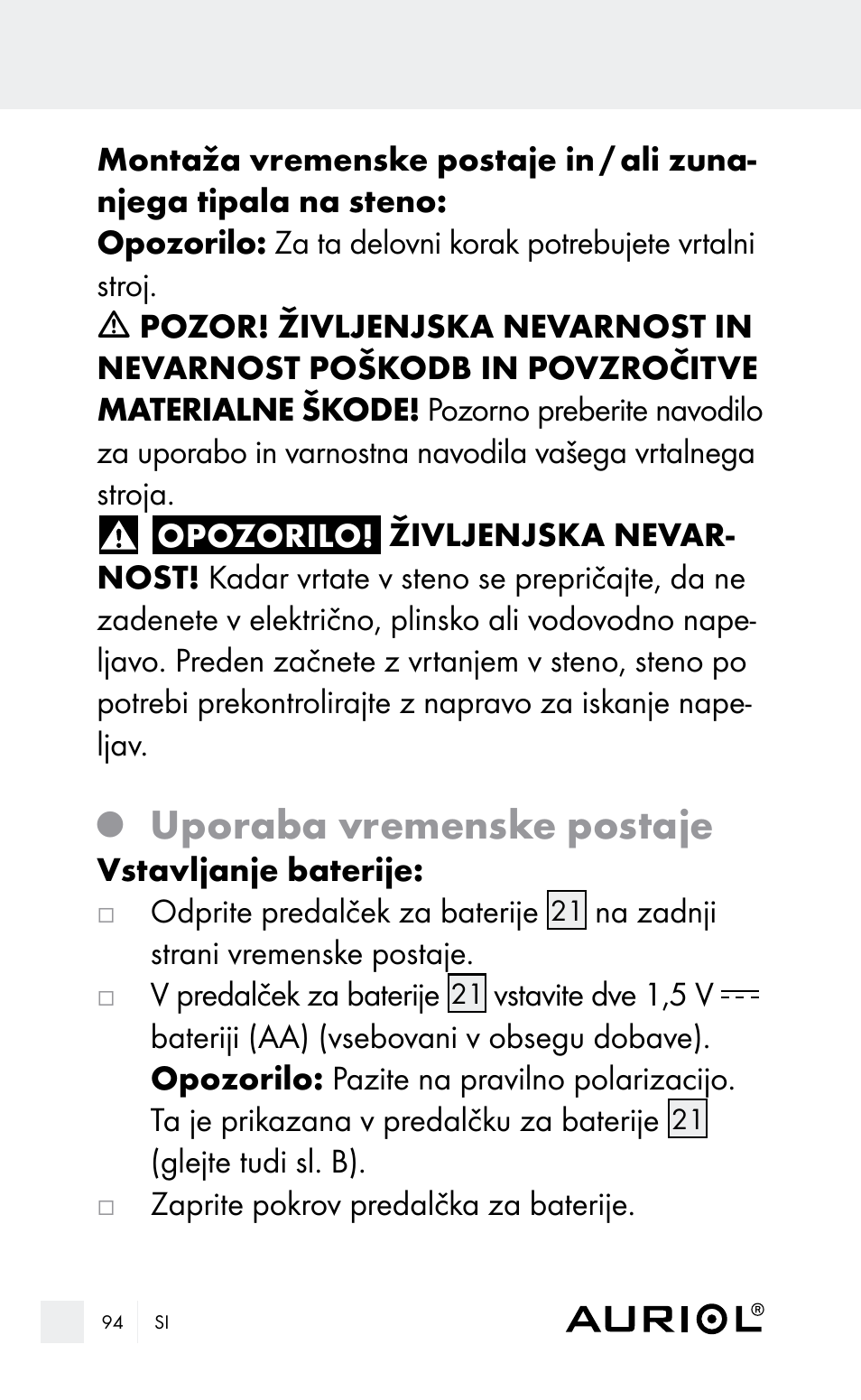 Uporaba vremenske postaje | Auriol Z29962E_F User Manual | Page 94 / 212