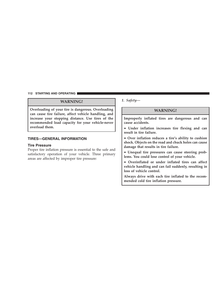 Tires—general information, Tire pressure | Dodge 2005 PL Neon SRT4 User Manual | Page 112 / 216