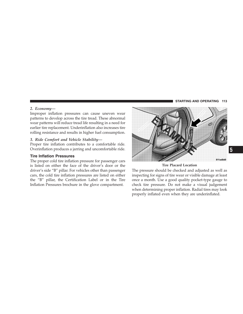 Tire inflation pressures | Dodge 2005 PL Neon SRT4 User Manual | Page 113 / 216