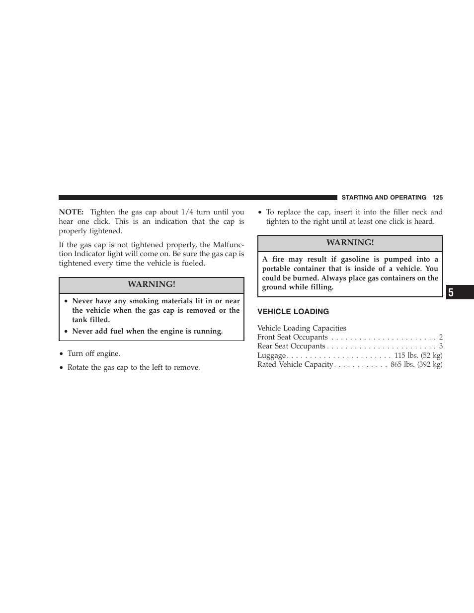 Vehicle loading | Dodge 2005 PL Neon SRT4 User Manual | Page 125 / 216