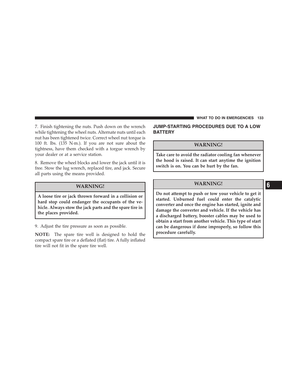 Jump-starting procedures due to a low, Battery | Dodge 2005 PL Neon SRT4 User Manual | Page 133 / 216