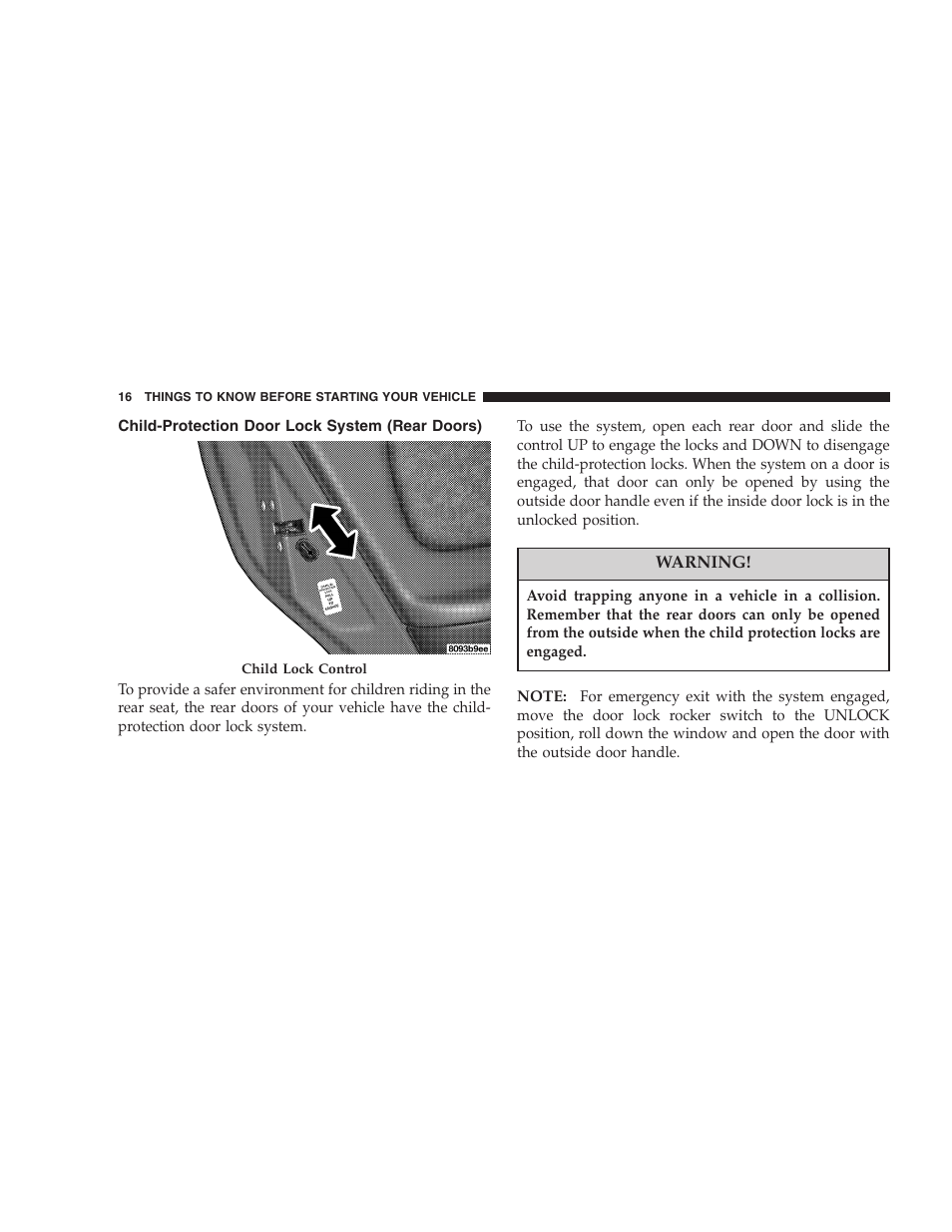 Child-protection door lock system, Rear doors) | Dodge 2005 PL Neon SRT4 User Manual | Page 16 / 216