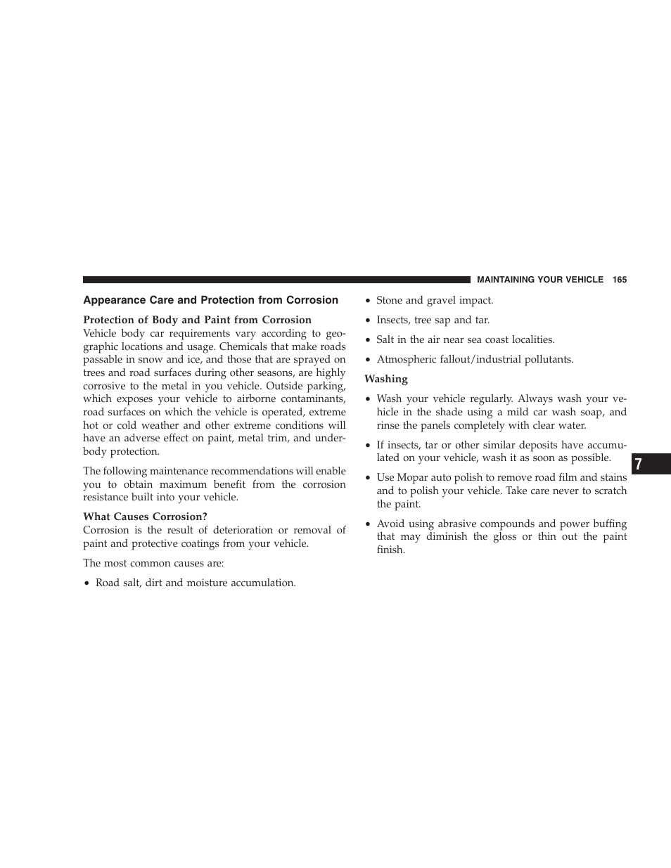 Appearance care and protection from, Corrosion | Dodge 2005 PL Neon SRT4 User Manual | Page 165 / 216