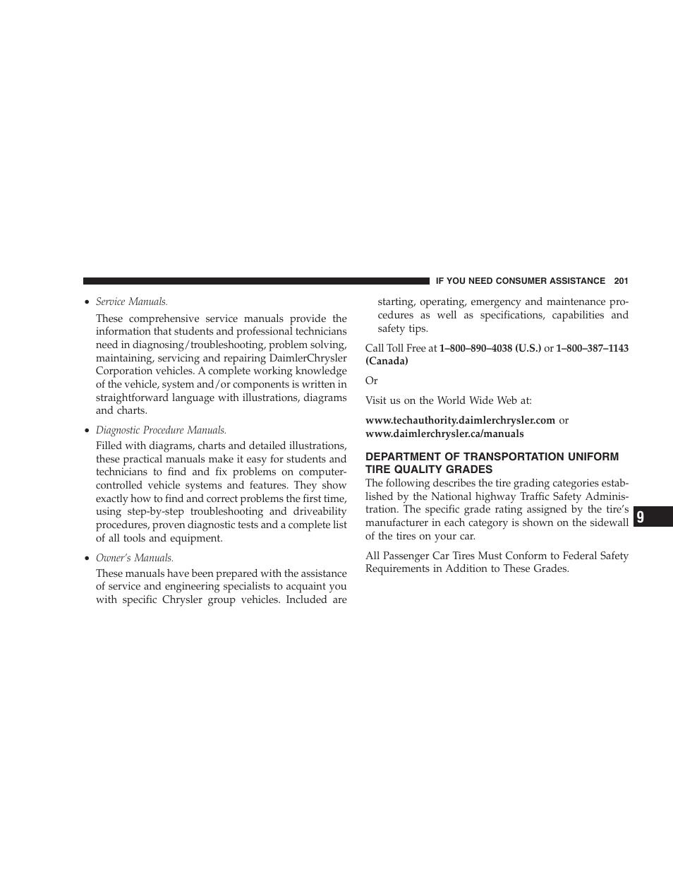 Department of transportation uniform tire, Quality grades | Dodge 2005 PL Neon SRT4 User Manual | Page 201 / 216