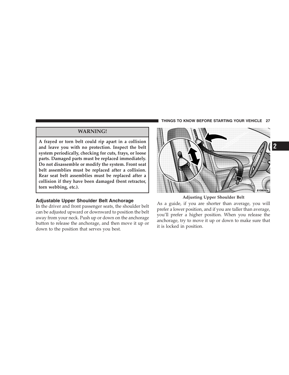 Adjustable upper shoulder belt anchorage | Dodge 2005 PL Neon SRT4 User Manual | Page 27 / 216