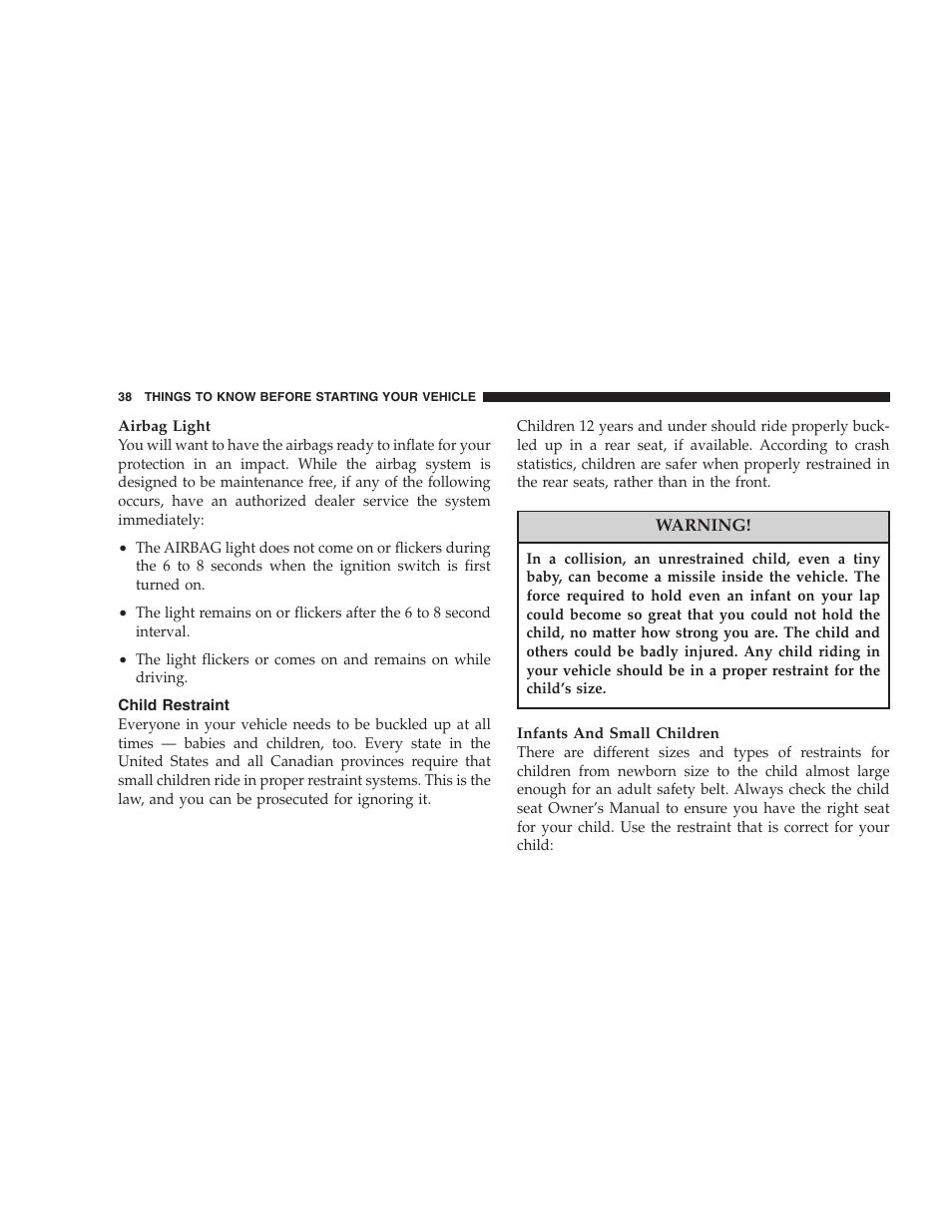 Child restraint | Dodge 2005 PL Neon SRT4 User Manual | Page 38 / 216