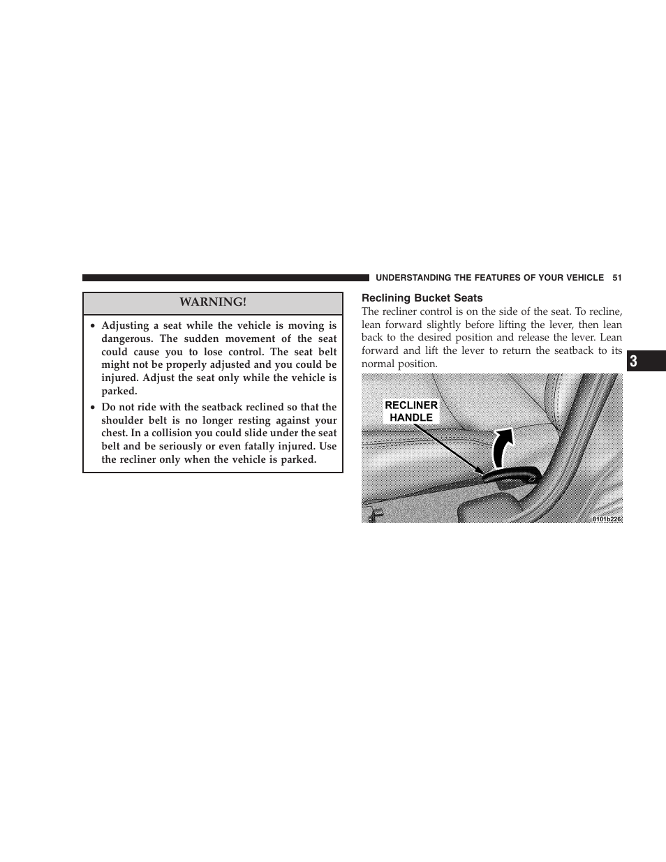 Reclining bucket seats | Dodge 2005 PL Neon SRT4 User Manual | Page 51 / 216