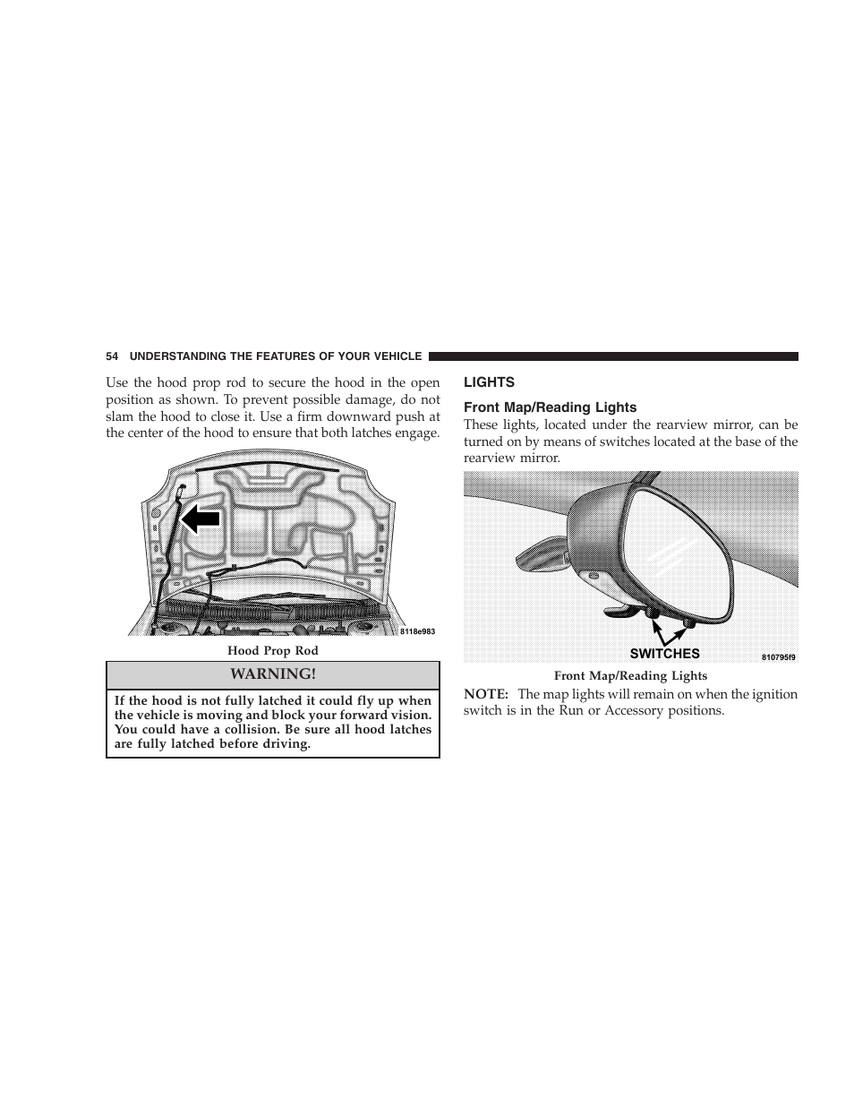 Lights, Front map/reading lights | Dodge 2005 PL Neon SRT4 User Manual | Page 54 / 216