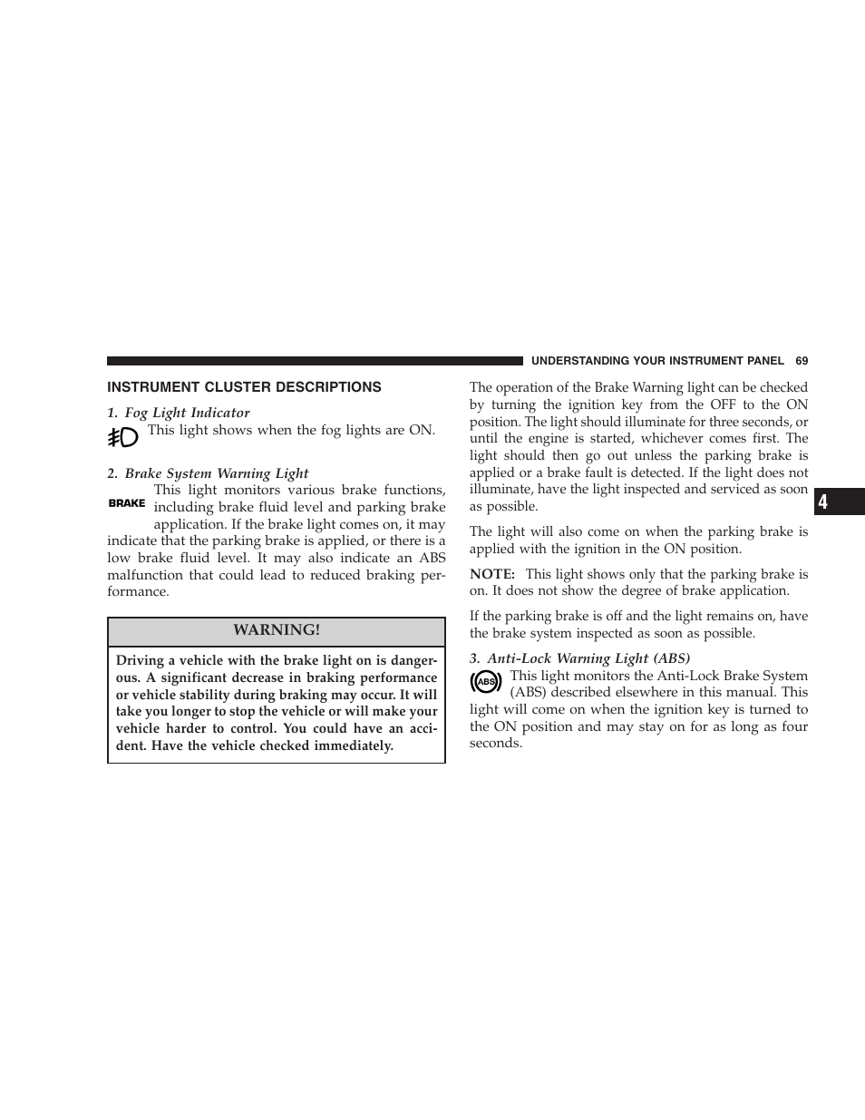 Instrument cluster descriptions | Dodge 2005 PL Neon SRT4 User Manual | Page 69 / 216