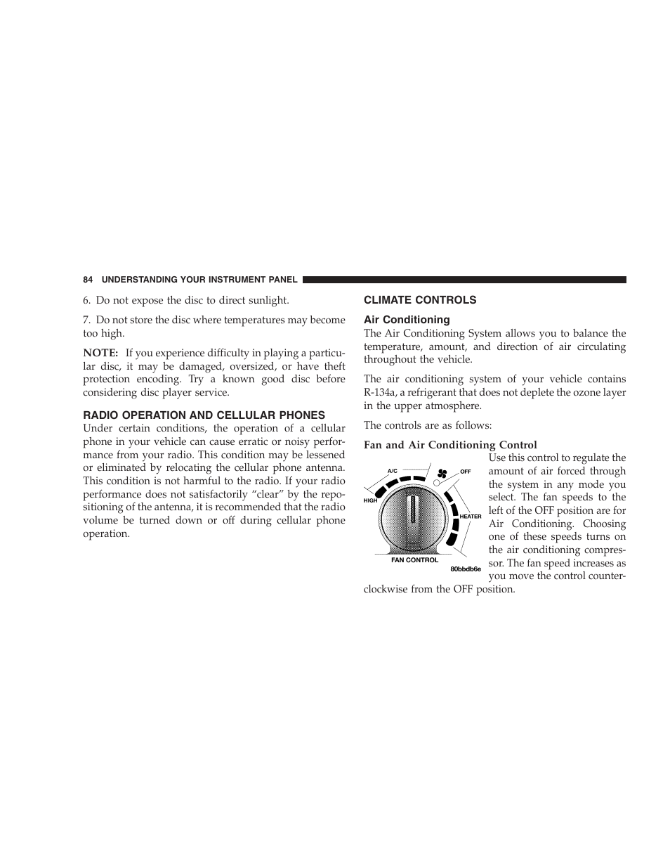 Radio operation and cellular phones, Climate controls, Air conditioning | Dodge 2005 PL Neon SRT4 User Manual | Page 84 / 216