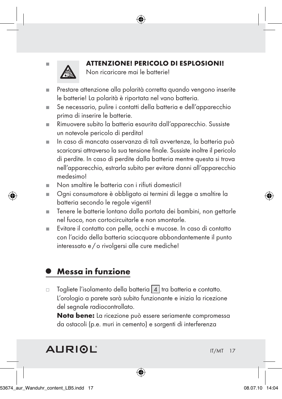 Messa in funzione | Auriol Z30300A_B User Manual | Page 15 / 47