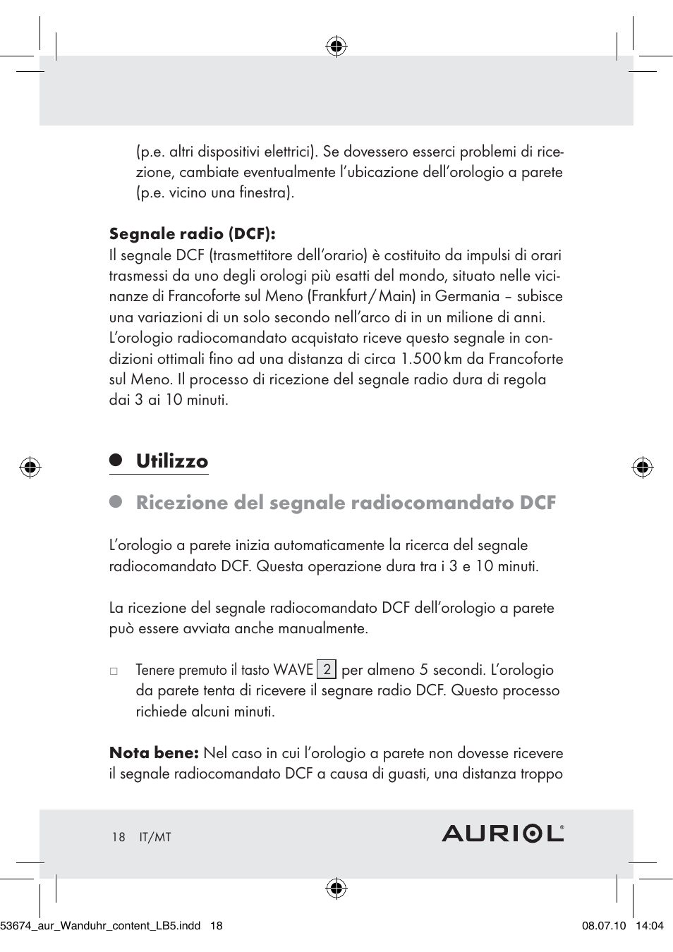 Utilizzo, Ricezione del segnale radiocomandato dcf | Auriol Z30300A_B User Manual | Page 16 / 47