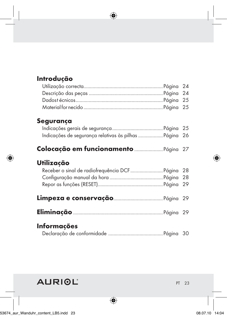 Introdução, Segurança, Colocação em funcionamento | Utilização, Limpeza e conservação, Eliminação, Informações | Auriol Z30300A_B User Manual | Page 21 / 47