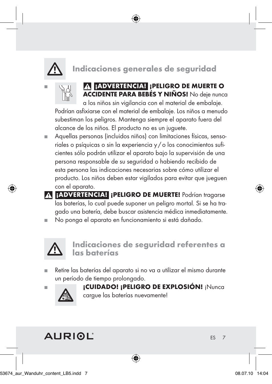 Indicaciones generales de seguridad | Auriol Z30300A_B User Manual | Page 5 / 47