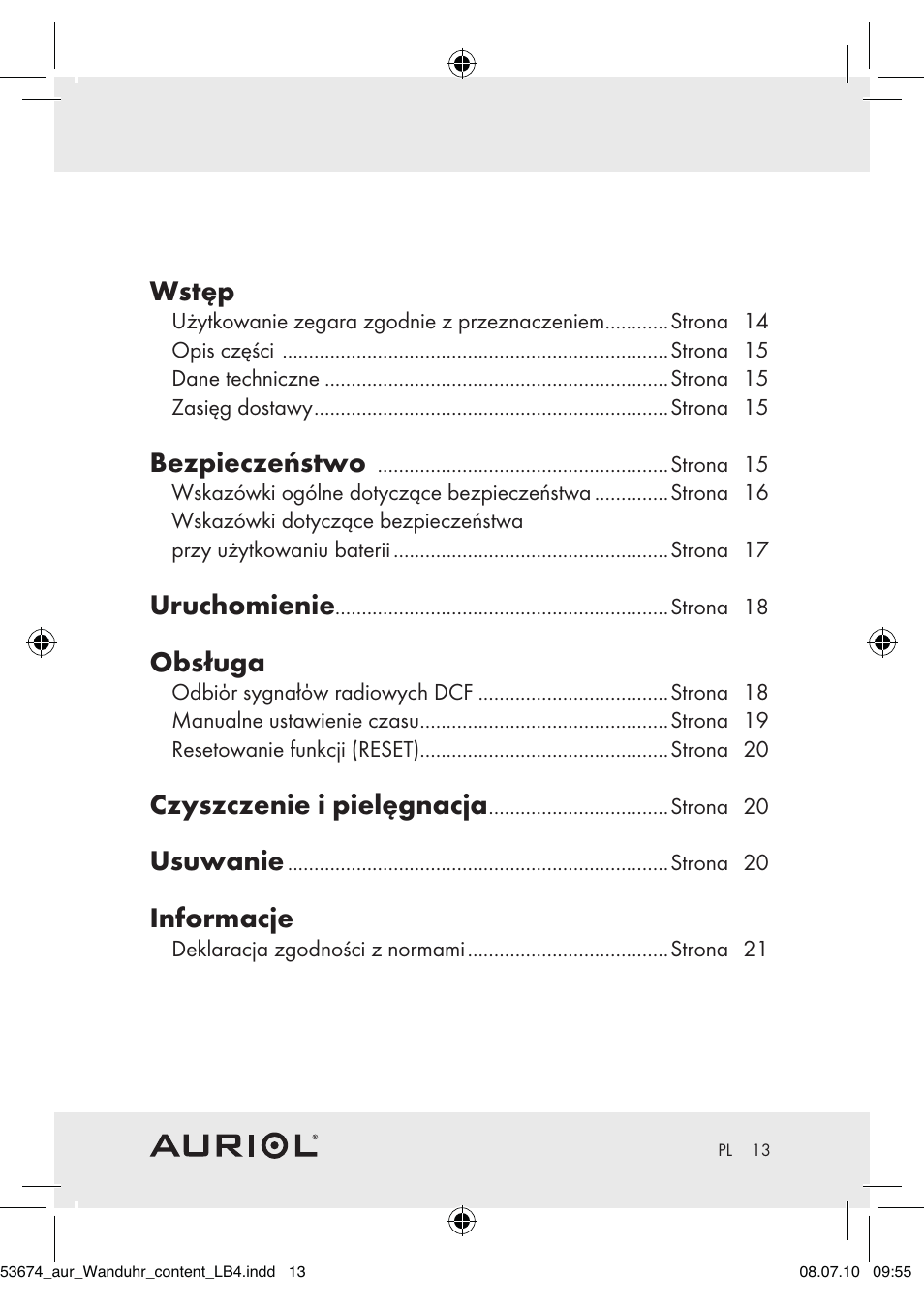 Wstęp, Bezpieczeństwo, Uruchomienie | Obsługa, Czyszczenie i pielęgnacja, Usuwanie, Informacje | Auriol Z30300A_B User Manual | Page 11 / 65